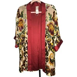 Chico's Heritage Floral Velvet Burnout Kimono Open Front Cardigan Size Small/med